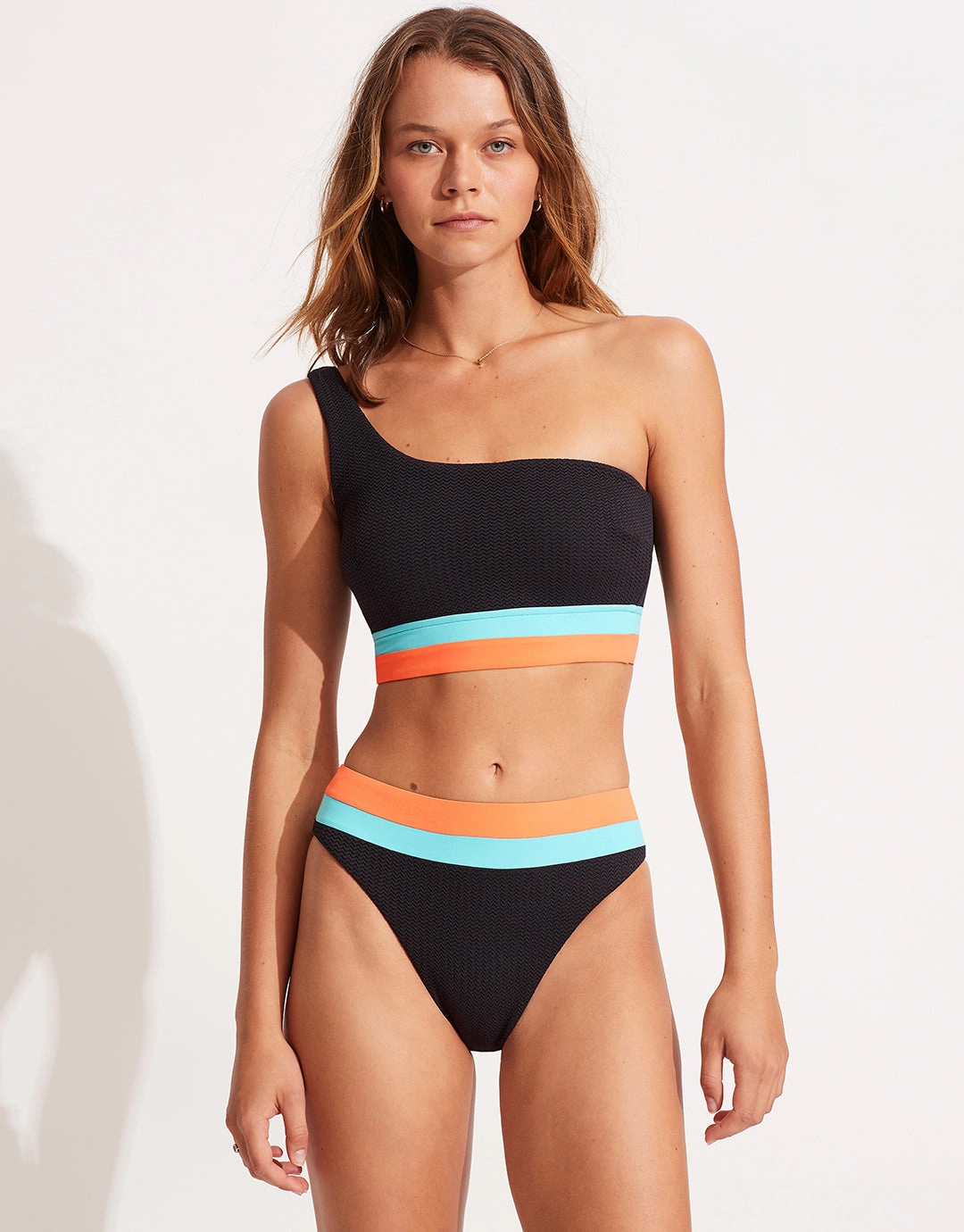 Slice of Splice One Shoulder Bikini Top - Black
