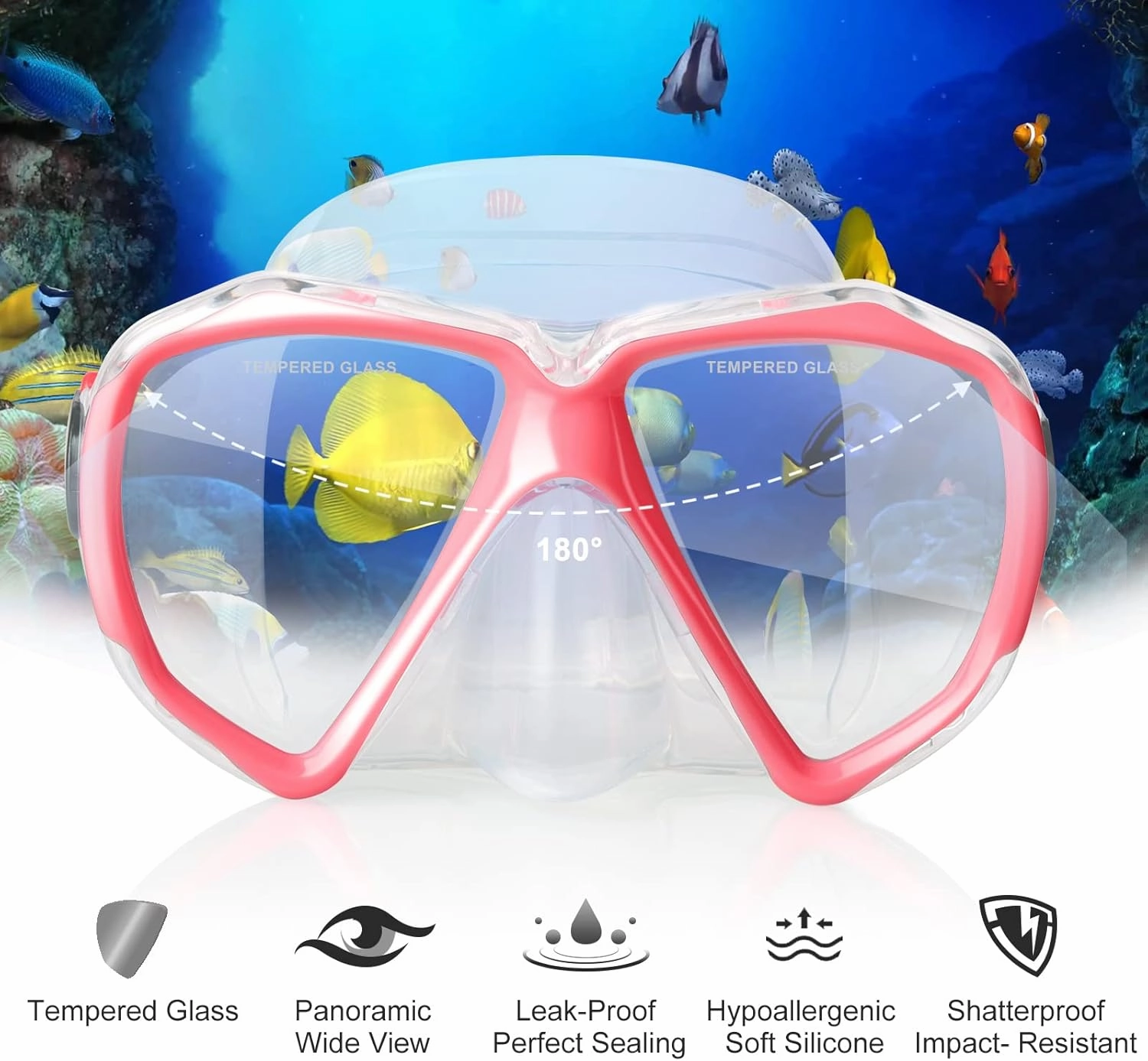 Snorkel Diving Mask Panoramic HD Swim Mask, Anti-Fog Scuba Diving Goggles,Tempered Glass Dive Mask Adult Youth Swim Goggles with Nose Cover for Diving, Snorkeling, Swimming