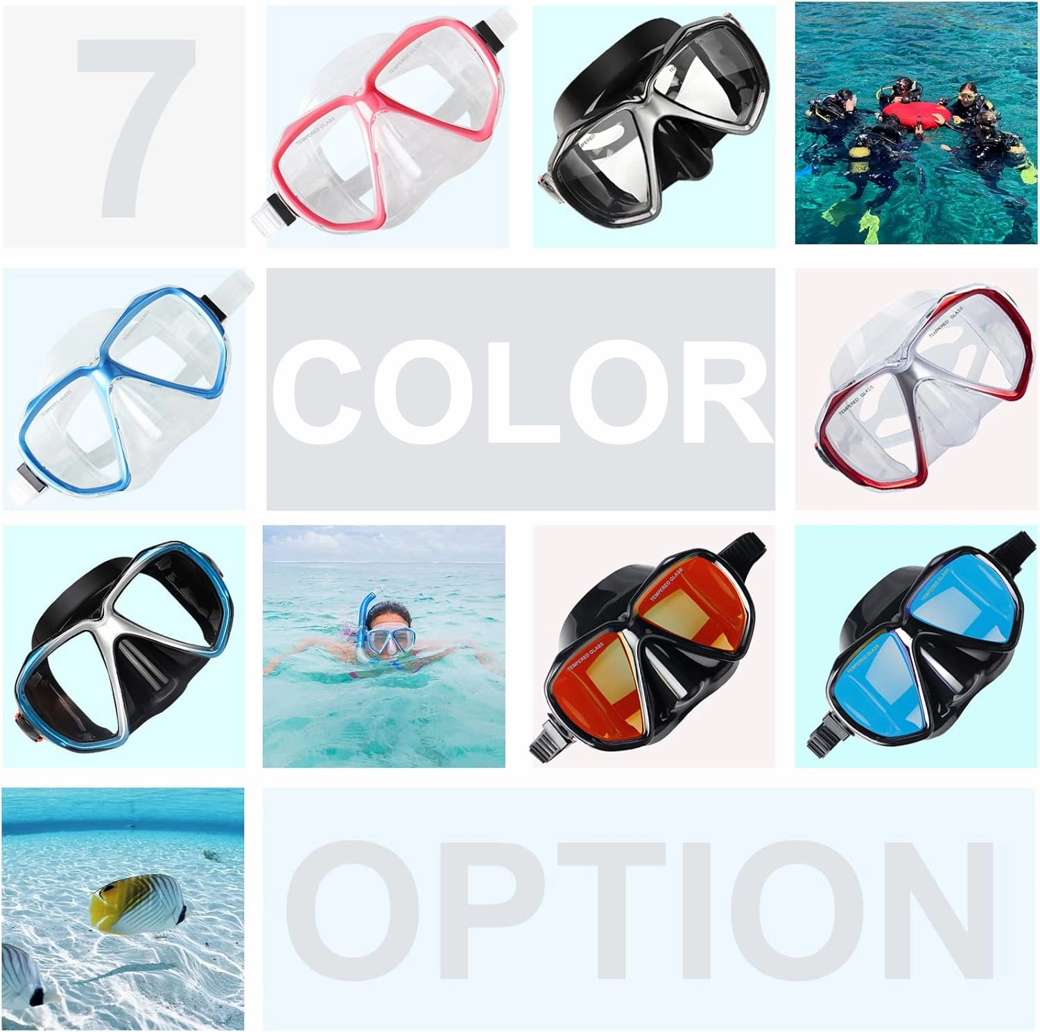 Snorkel Diving Mask Panoramic HD Swim Mask, Anti-Fog Scuba Diving Goggles,Tempered Glass Dive Mask Adult Youth Swim Goggles with Nose Cover for Diving, Snorkeling, Swimming
