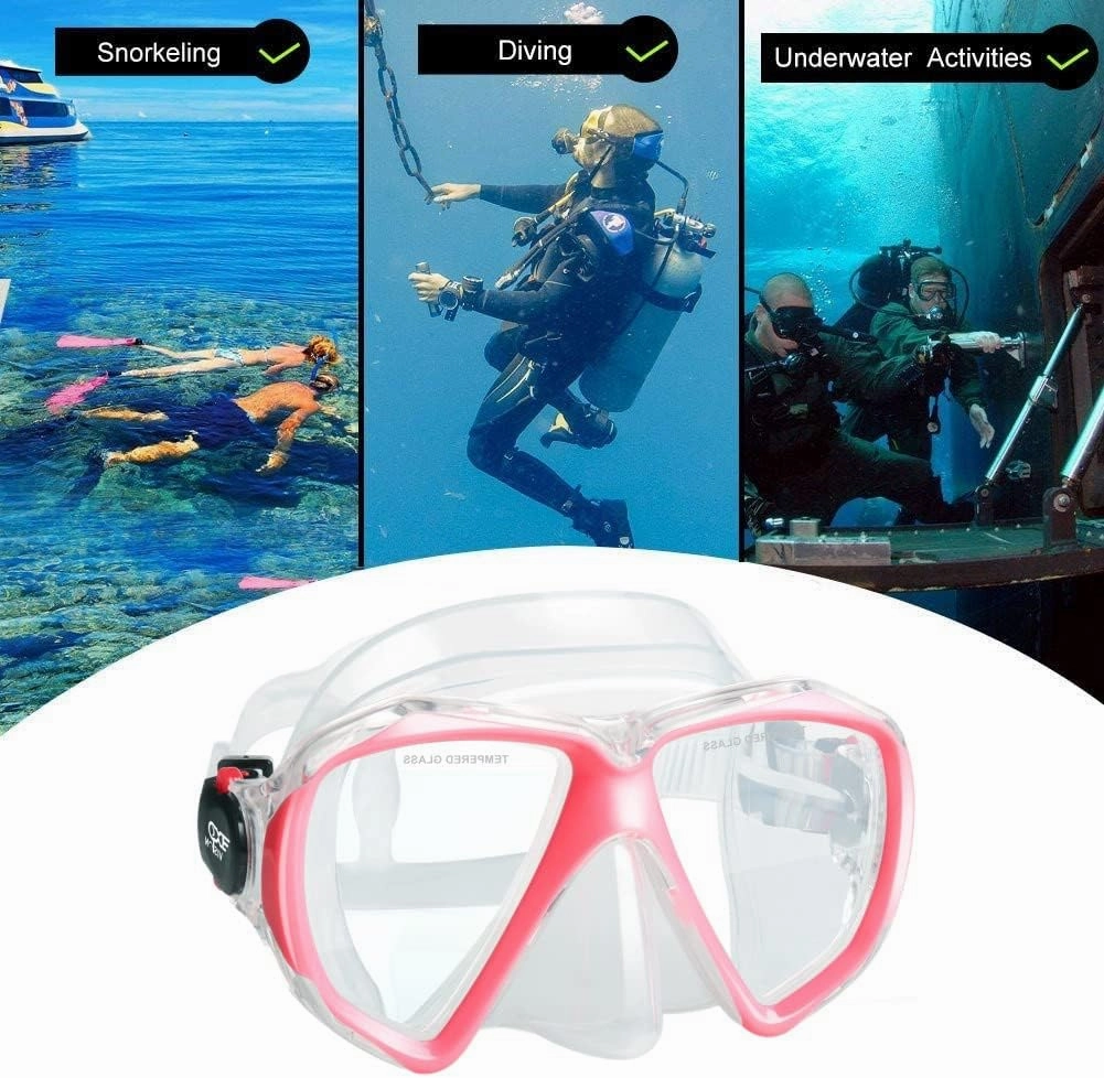 Snorkel Diving Mask Panoramic HD Swim Mask, Anti-Fog Scuba Diving Goggles,Tempered Glass Dive Mask Adult Youth Swim Goggles with Nose Cover for Diving, Snorkeling, Swimming