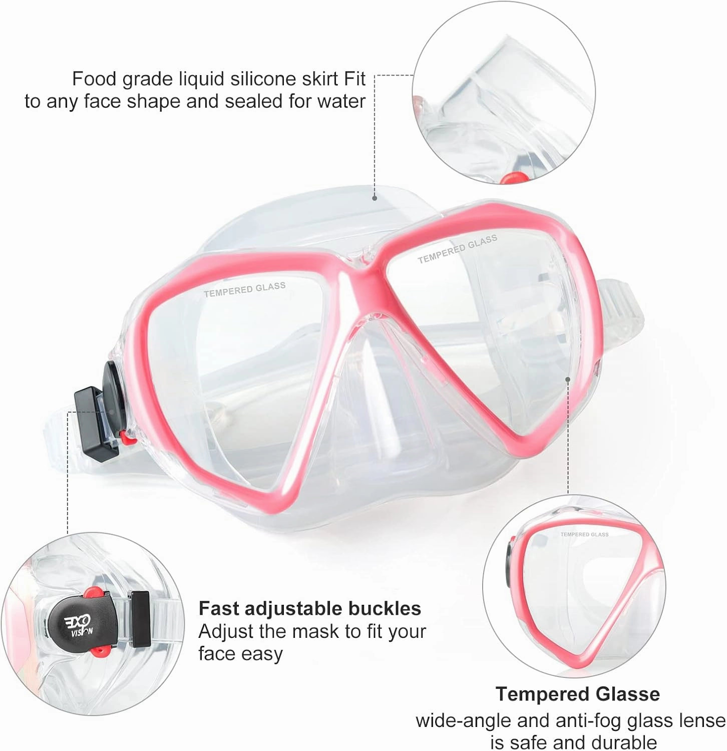 Snorkel Diving Mask Panoramic HD Swim Mask, Anti-Fog Scuba Diving Goggles,Tempered Glass Dive Mask Adult Youth Swim Goggles with Nose Cover for Diving, Snorkeling, Swimming