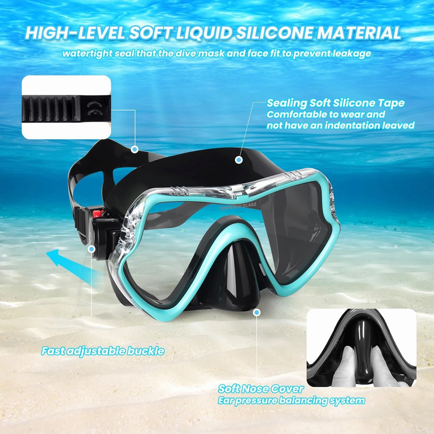 Snorkel Diving Mask, Professional Snorkeling Mask Gear, Ultra Clear Lens with Wide View Tempered Glass Goggles,Anti Leakage Scuba Mask, Silicone Swimming Goggles Mask for Adults, 3 Color