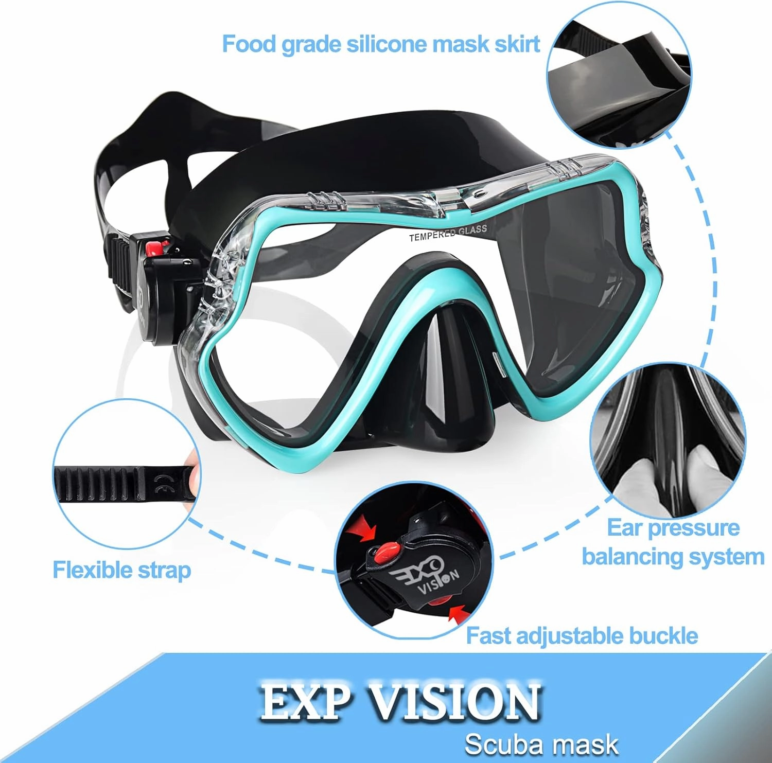 Snorkel Diving Mask, Professional Snorkeling Mask Gear, Ultra Clear Lens with Wide View Tempered Glass Goggles,Anti Leakage Scuba Mask, Silicone Swimming Goggles Mask for Adults, 3 Color