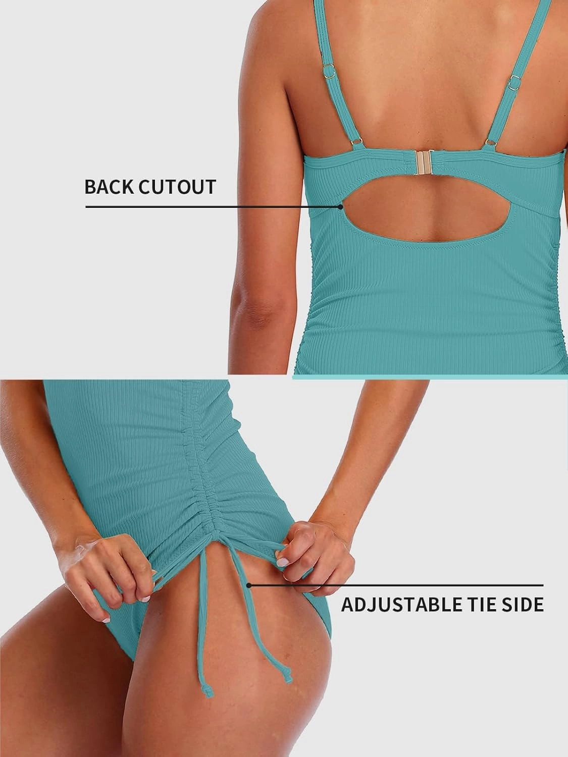 SOCIALA Ribbed One Piece Swimsuit Women Tie Side High Cut Bathing Suits Tummy Control Swim Suit 2025 Ruched Monokinis