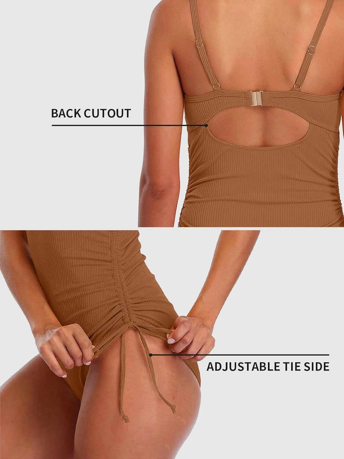 SOCIALA Ribbed One Piece Swimsuit Women Tie Side High Cut Bathing Suits Tummy Control Swim Suit 2025 Ruched Monokinis