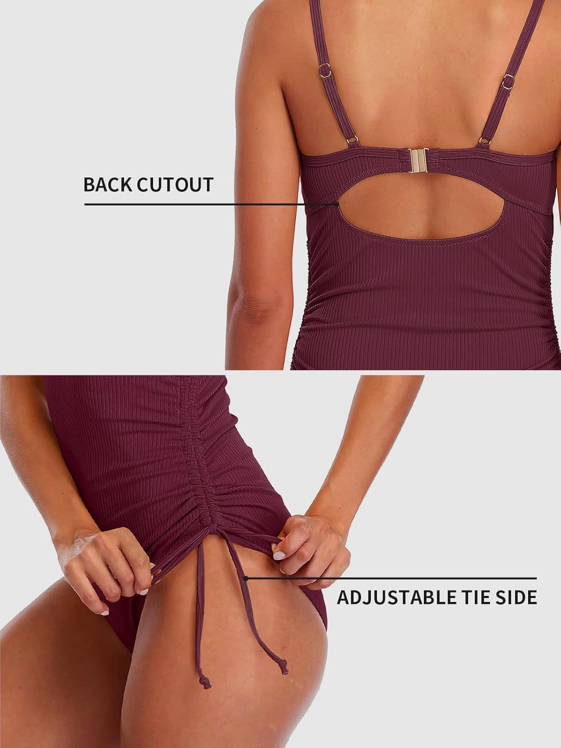 SOCIALA Ribbed One Piece Swimsuit Women Tie Side High Cut Bathing Suits Tummy Control Swim Suit 2025 Ruched Monokinis