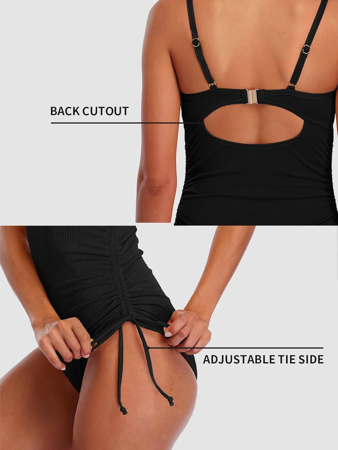 SOCIALA Ribbed One Piece Swimsuit Women Tie Side High Cut Bathing Suits Tummy Control Swim Suit 2025 Ruched Monokinis