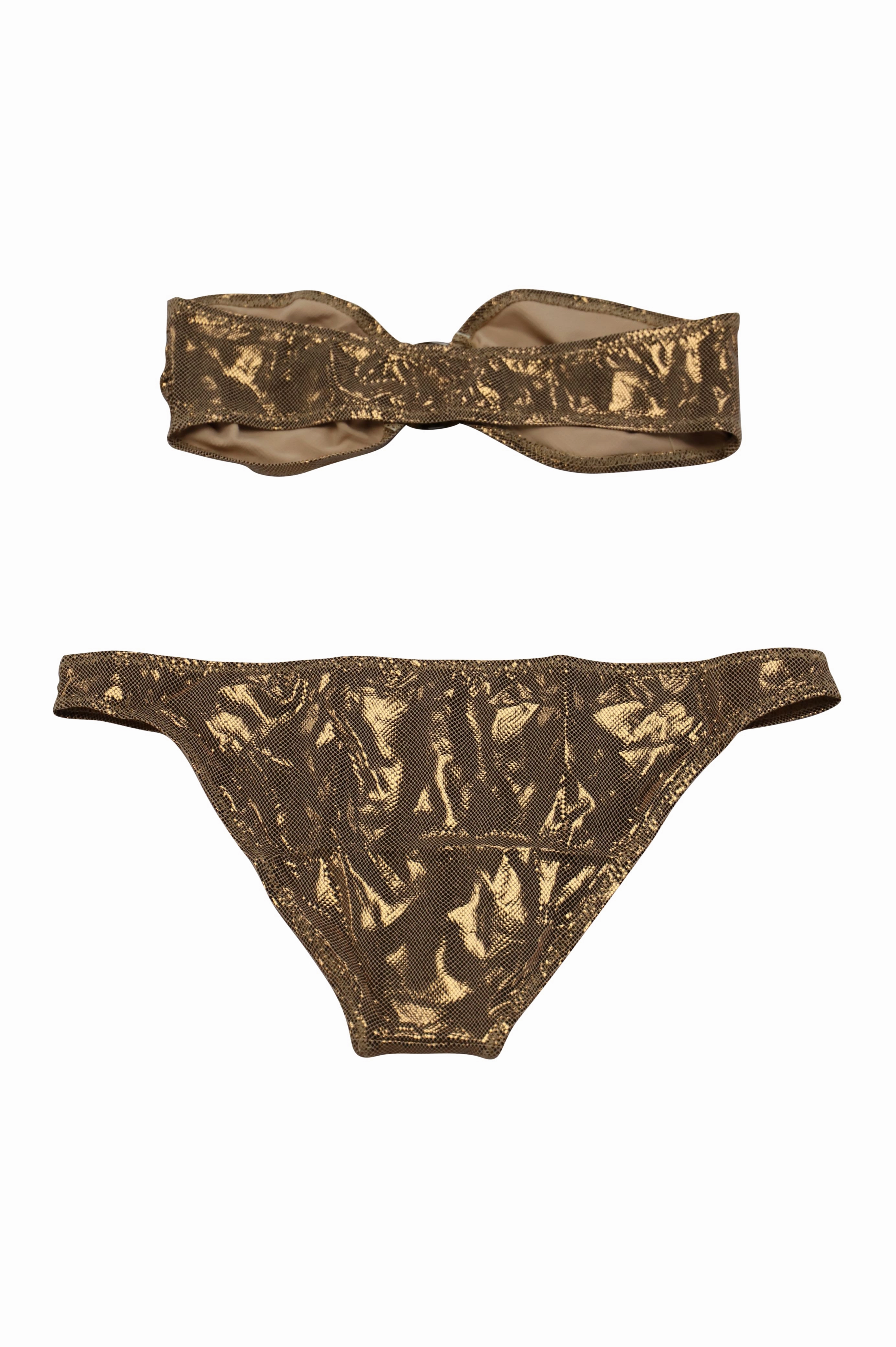 Solid and Striped Copper Strapless Bikini in Gold Polyamide