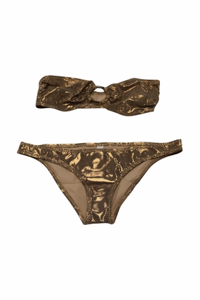 Solid and Striped Copper Strapless Bikini in Gold Polyamide