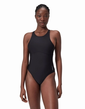 Solid Highneck Crossback Swimsuit - Dark Grey