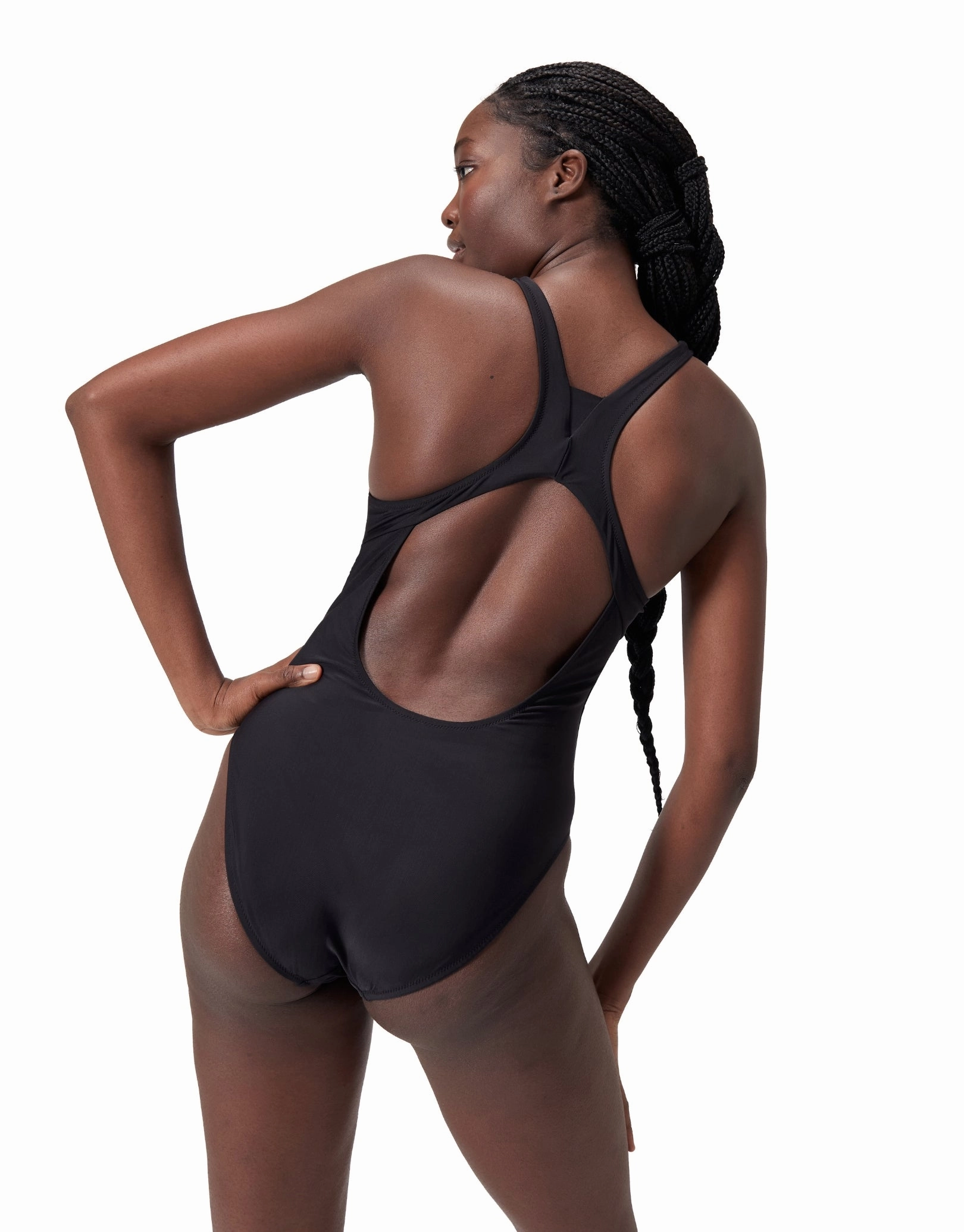 Solid Highneck Crossback Swimsuit - Dark Grey