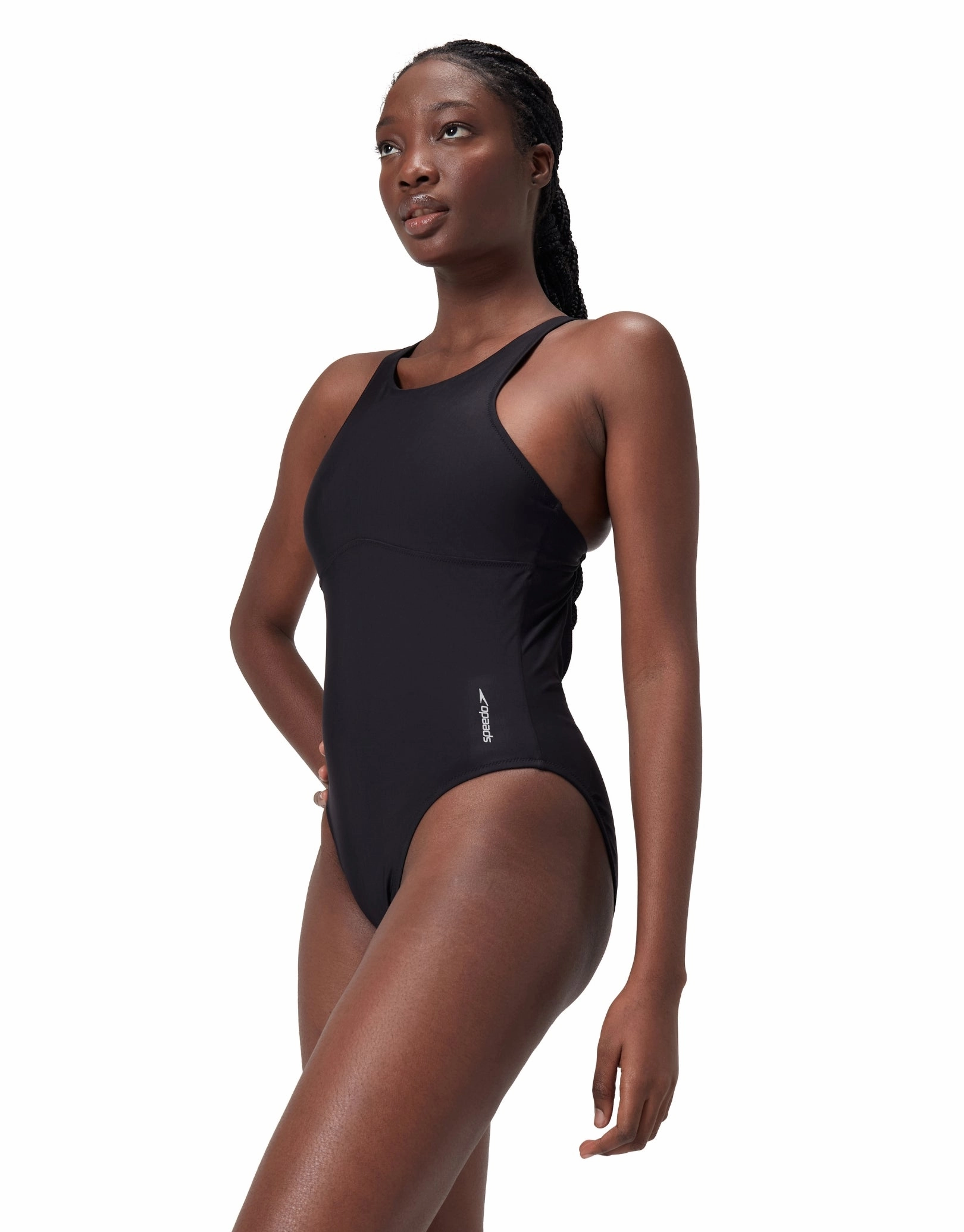 Solid Highneck Crossback Swimsuit - Dark Grey