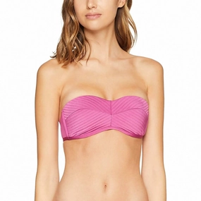 Solid Quilted Bustier Bikini Top In Berry