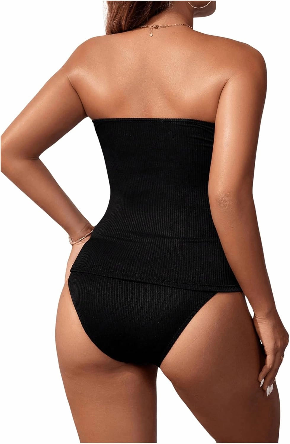 SOLY HUX Strapless Tankini Swimsuits for Women Boho Bandeau Bikini Tummy Control Two Piece Modest Bathing Suits