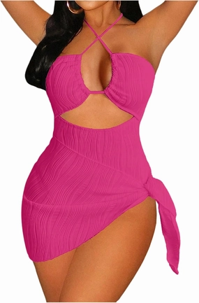 SOLY HUX Women's One Piece Swimsuit Criss Cross Halter Cut Out Bathing Suit with Cover Up
