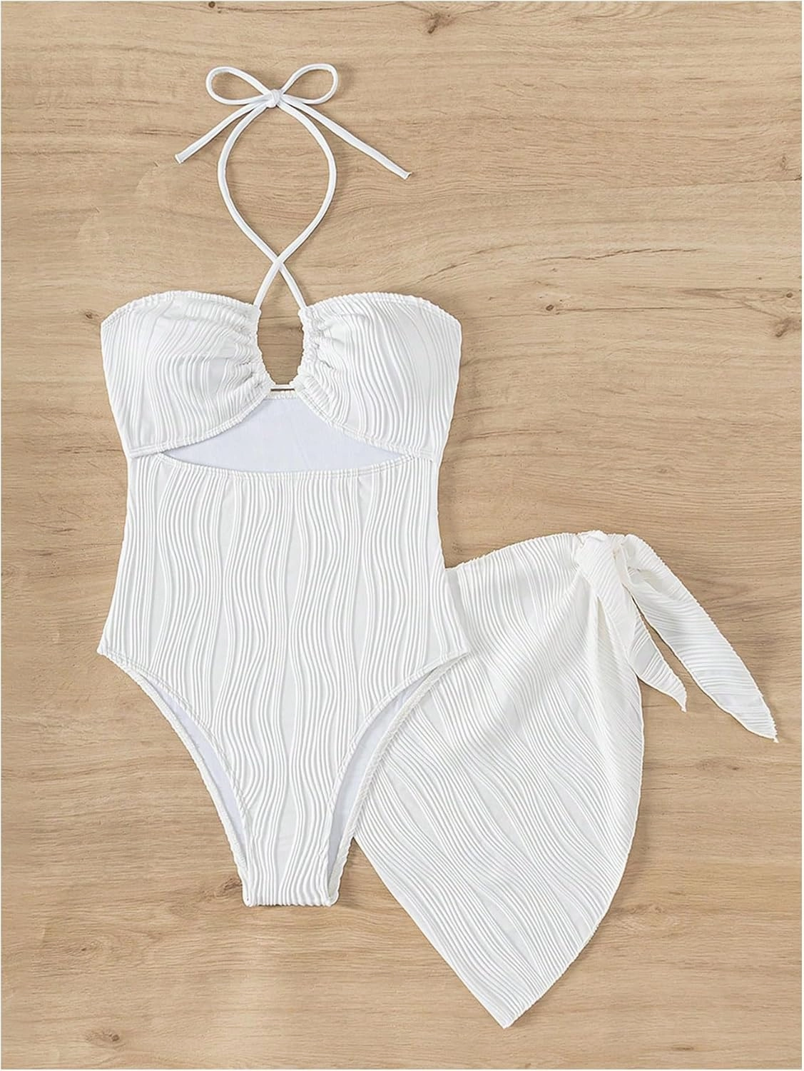 SOLY HUX Women's One Piece Swimsuit Criss Cross Halter Cut Out Bathing Suit with Cover Up