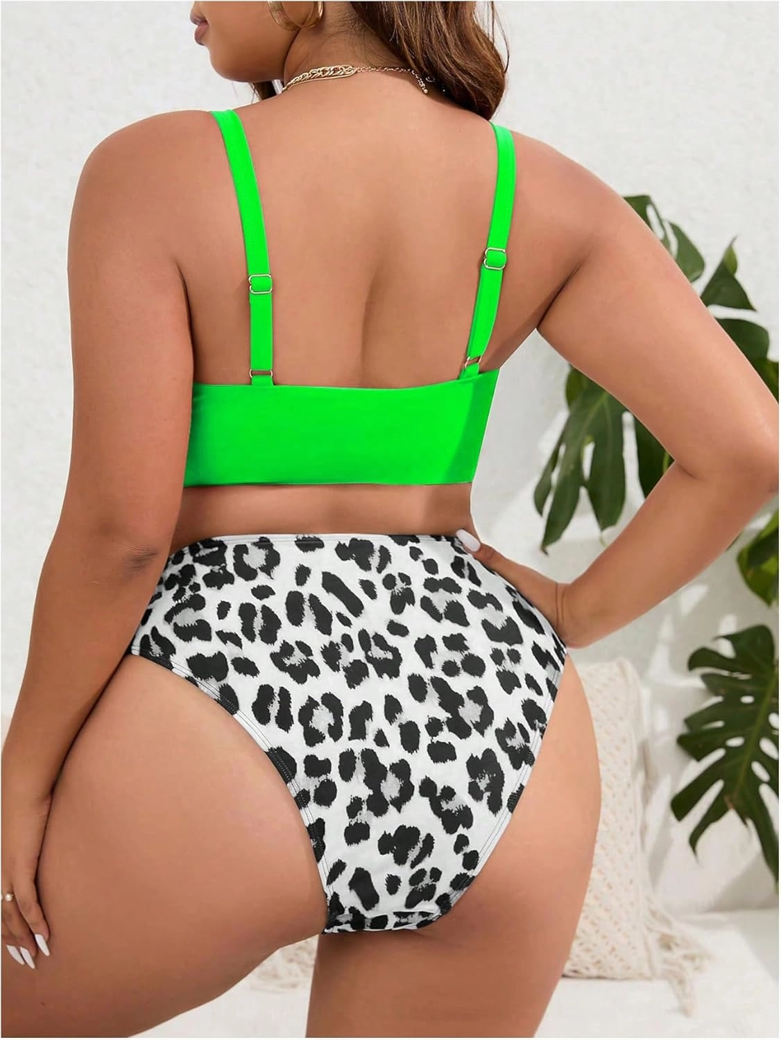 SOLY HUX Women's Plus Size Swimsuit Leopard Print Drawstring Front Bikini Sets Two Piece Bathing Suits
