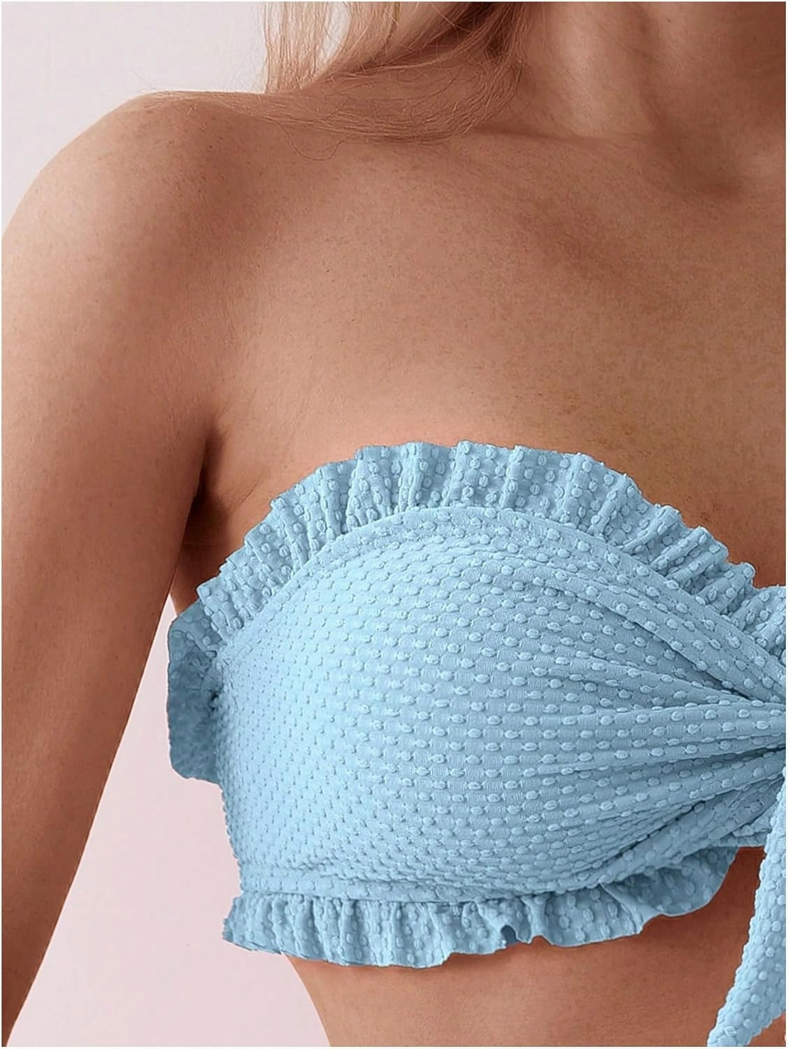 SOLY HUX Women's Ruffle Strapless Bikini Set 2 Piece Bandeau Swimsuit High Waist Bathing Suits