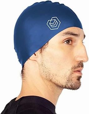SOUL CAP - Swimming Cap - Designed for Short and Regular Hair - Unisex - Womens & Mens Swim Cap - Silicone (Navy)