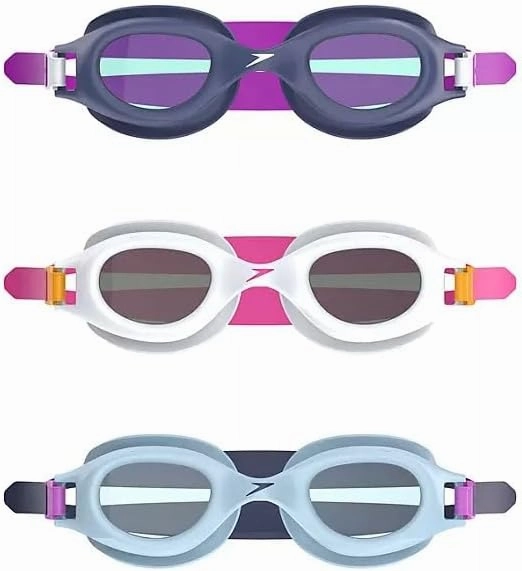 Speedo Adult Swim Goggles 3-Pack  Anti-Fog Lenses, 100% UV Protection, Leak-Proof Fit, Comfortable Split Strap, Ages 15 