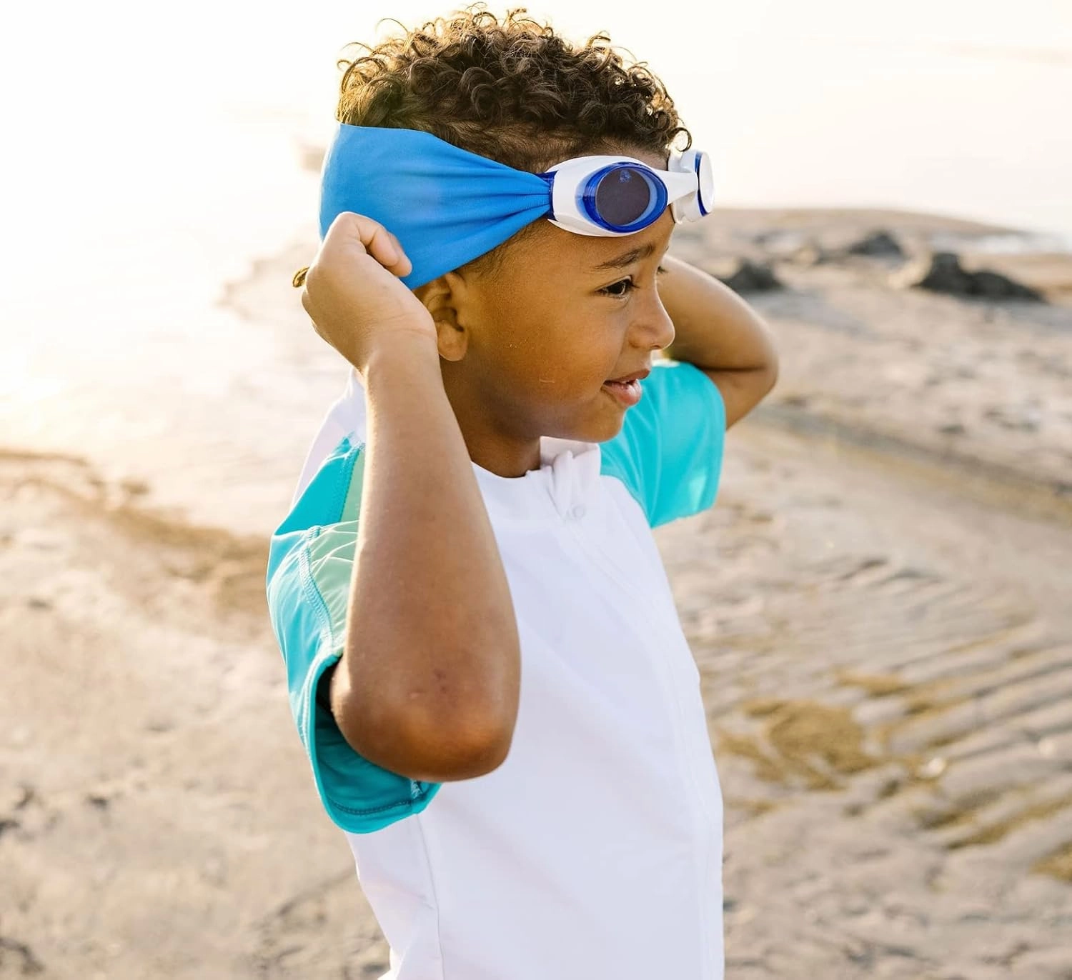 Splash Place SWIM GOGGLES with Fabric Strap - Adult & Kids Swim Goggles - BLUES & GREENS