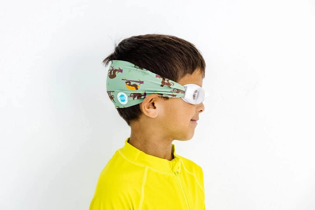 Splash Place SWIM GOGGLES with Fabric Strap - Adult & Kids Swim Goggles - BLUES & GREENS