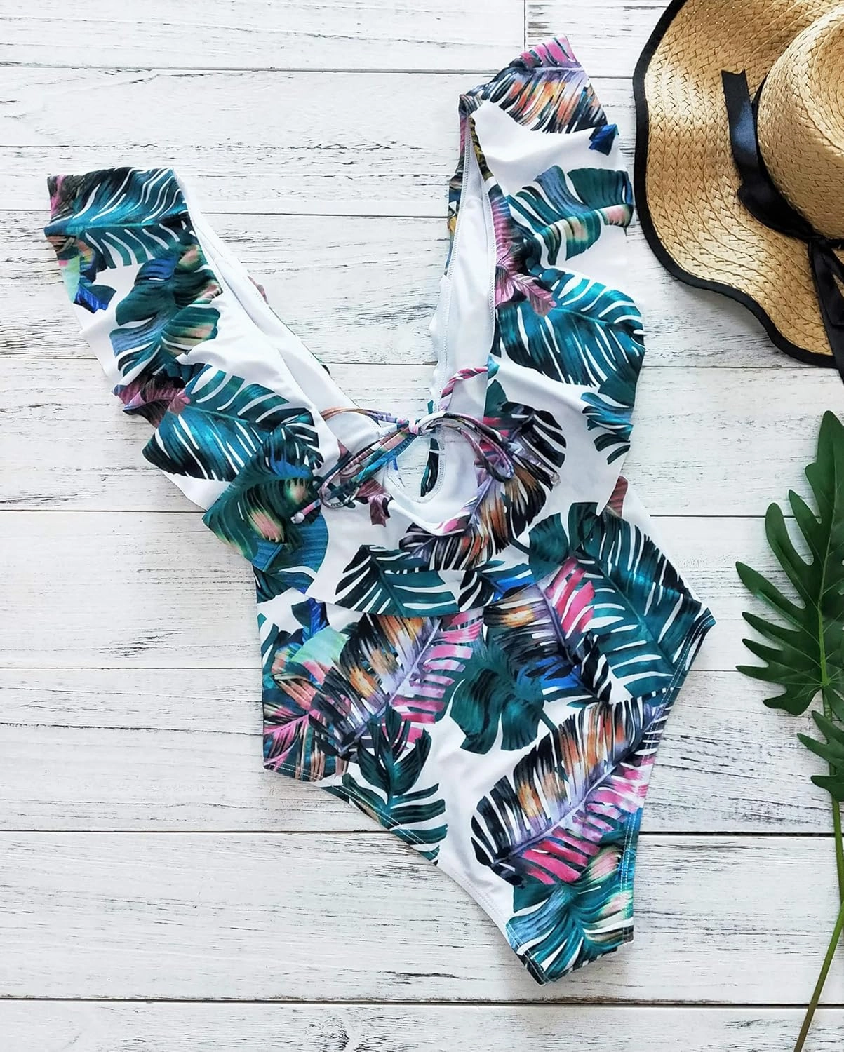 SPORLIKE Women One Piece Swimsuit V-Neck Ruffle Bathing Suit Padded Monokini