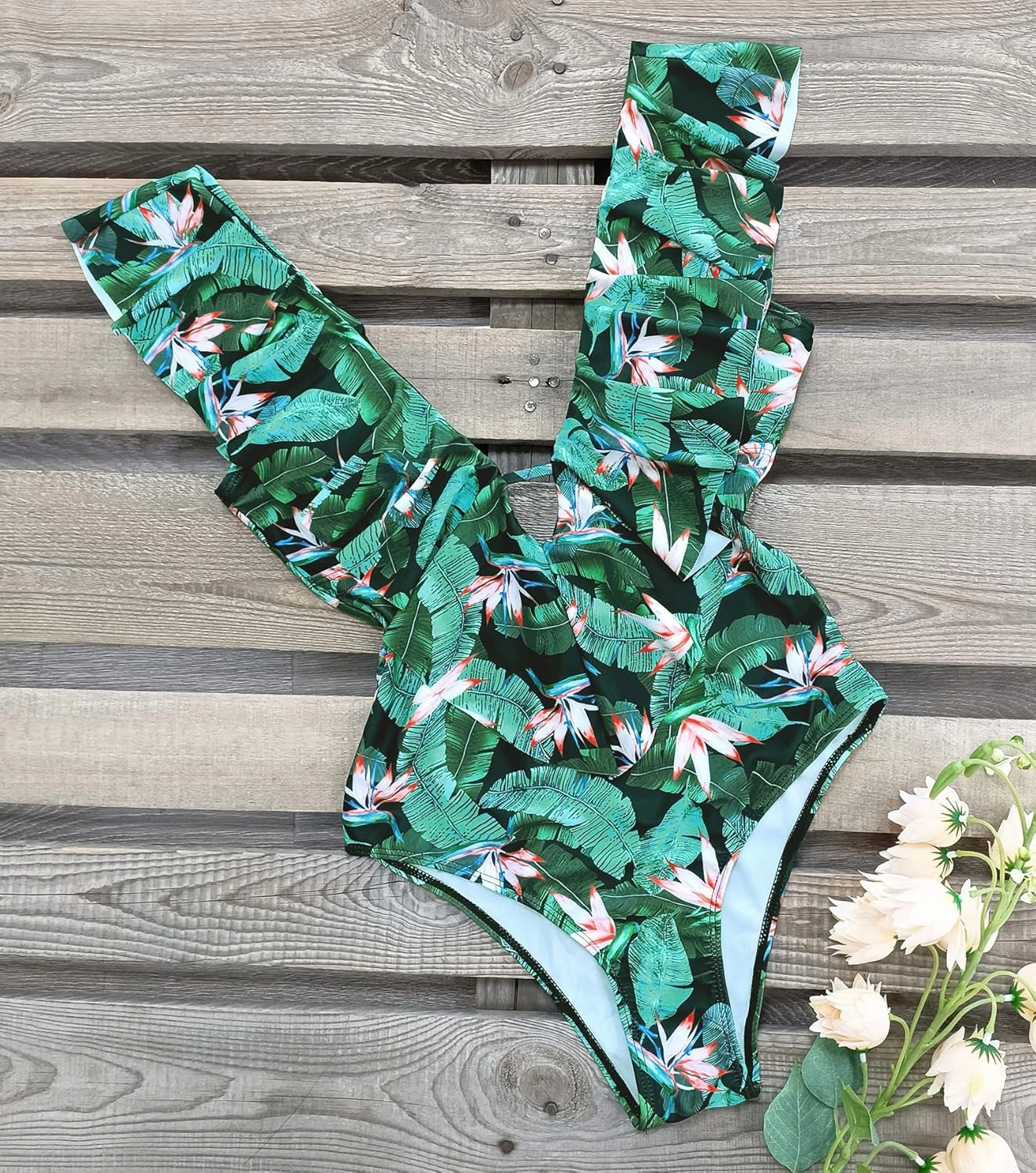 SPORLIKE Women One Piece Swimsuit V-Neck Ruffle Bathing Suit Padded Monokini