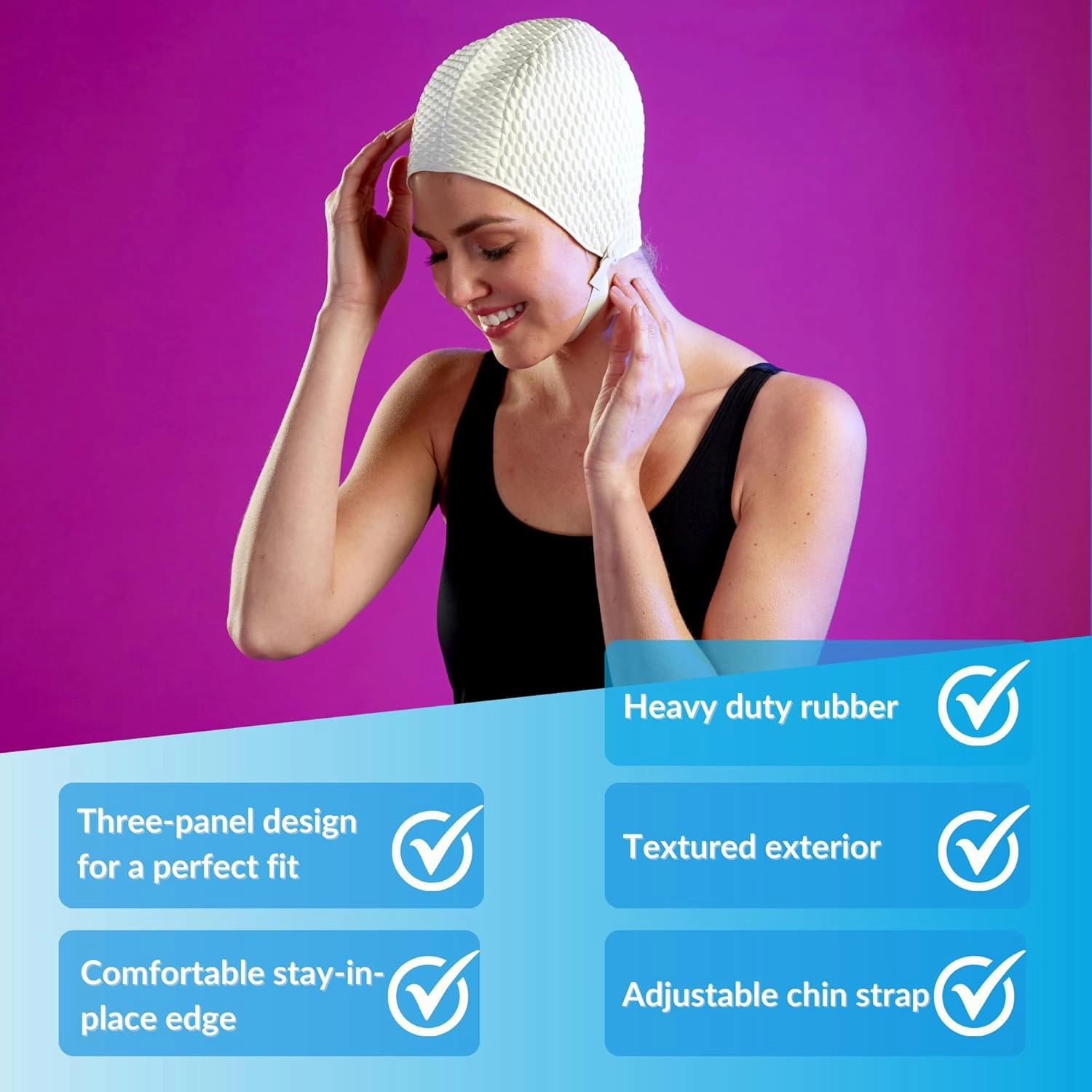 Sporti Bubble Swim Cap, Women Protection Bathing Cap, Anti-Slip Interior Grip, Made from Latex/Rubber & Keep Head Warm