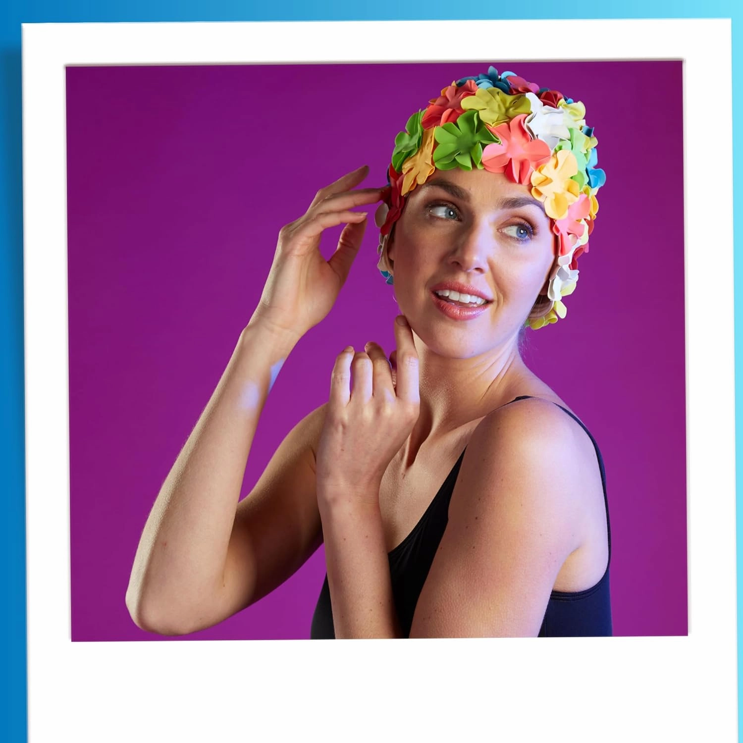 Sporti Flower Swim Cap - Swim Cap for Women- Stylish, Heavy-Duty Rubber, Hair Protection - Ideal for Water Enthusiasts