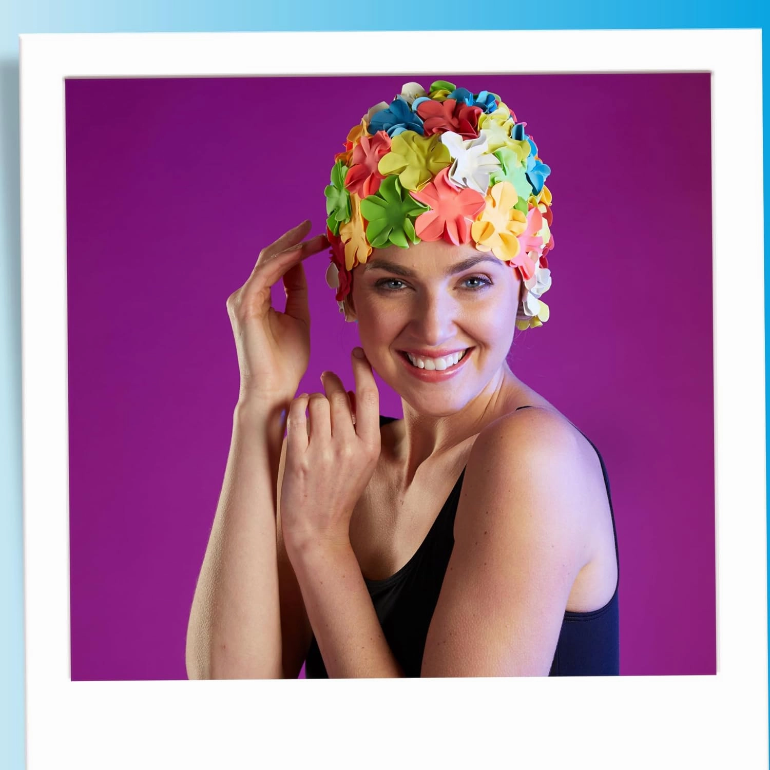 Sporti Flower Swim Cap - Swim Cap for Women- Stylish, Heavy-Duty Rubber, Hair Protection - Ideal for Water Enthusiasts