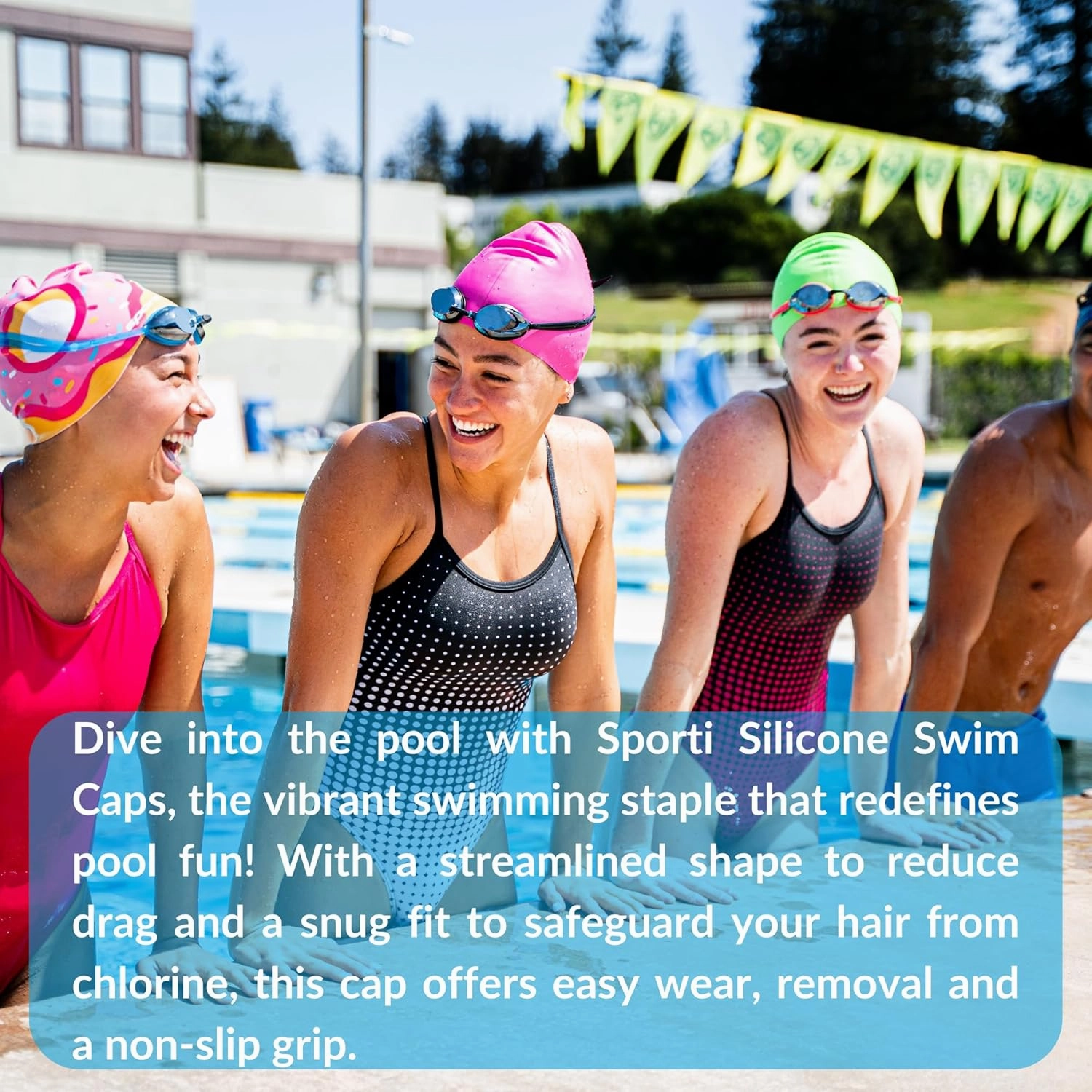 Sporti Silicone Swim Cap for Women & Men, Adult, Vibrant Lightweight Swimming, Non-Slip, Easy Wear, Removal, Protects Hair