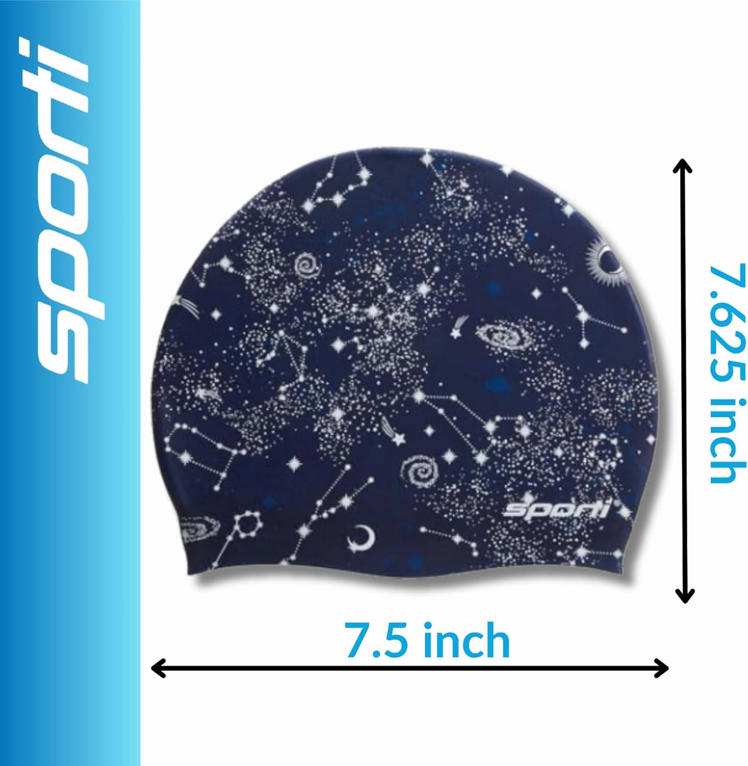 Sporti Silicone Swim Cap Graphic Design with Dimension Height 7.6" Opening 7.5", Swimming Cap Non Slip, Easy Wear and Removal