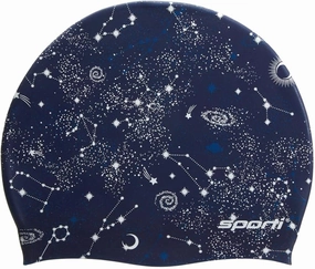 Sporti Silicone Swim Cap Graphic Design with Dimension Height 7.6" Opening 7.5", Swimming Cap Non Slip, Easy Wear and Removal