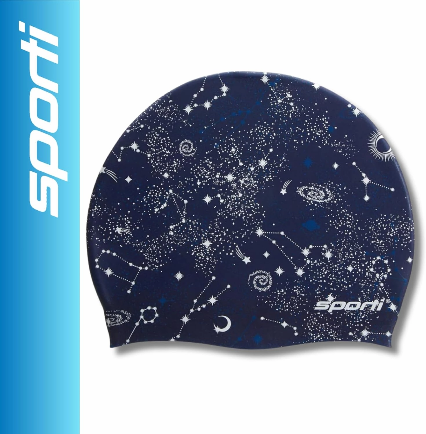 Sporti Silicone Swim Cap Graphic Design with Dimension Height 7.6" Opening 7.5", Swimming Cap Non Slip, Easy Wear and Removal