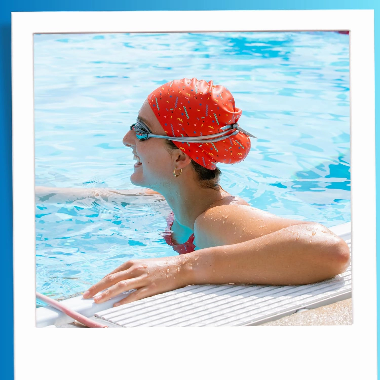 Sporti Silicone Swim Cap Graphic Design with Dimension Height 7.6" Opening 7.5", Swimming Cap Non Slip, Easy Wear and Removal