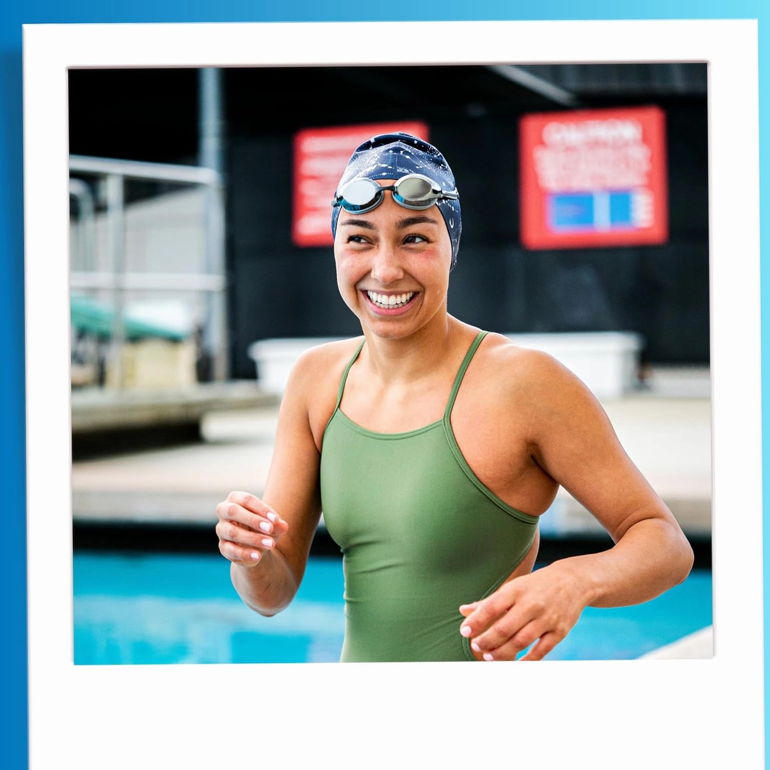 Sporti Silicone Swim Cap Graphic Design with Dimension Height 7.6" Opening 7.5", Swimming Cap Non Slip, Easy Wear and Removal