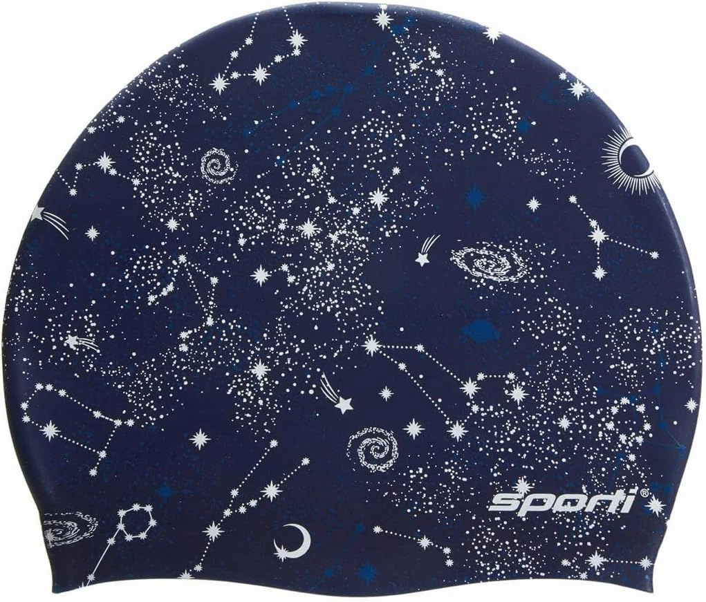 Sporti Silicone Swim Cap Graphic Design with Dimension Height 7.6" Opening 7.5", Swimming Cap Non Slip, Easy Wear and Removal