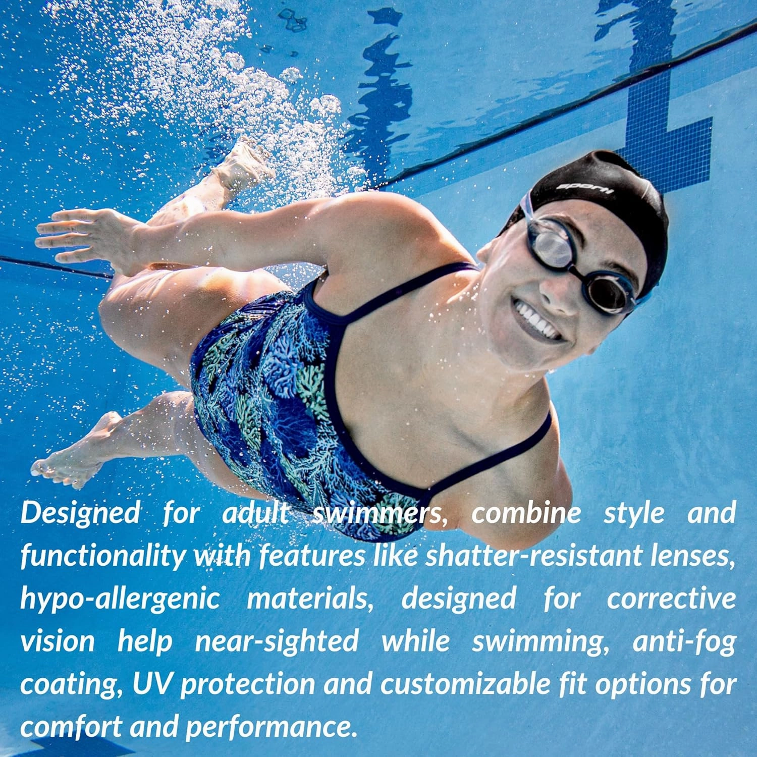 Sporti Unisex Adult Antifog Optical Goggle, Swimming Goggle -1.5D to -8.0D, Antifog Swim Goggles for Men & Women, Anti UV