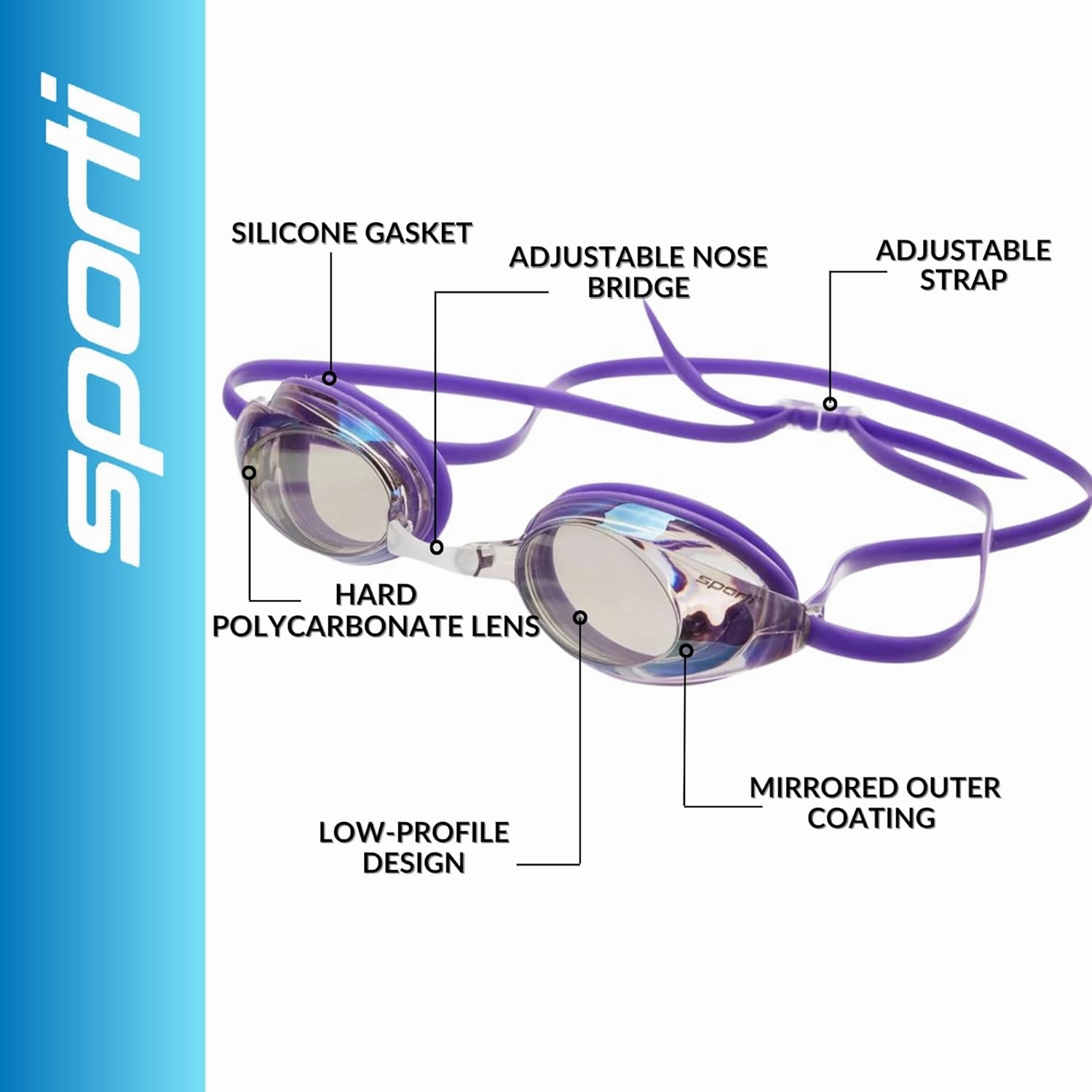 Sporti Unisex Adult Antifog S2/S3 Mirrored Goggle - Anti-fog lenses, Sleek Goggles For Swimming With Durable Construction