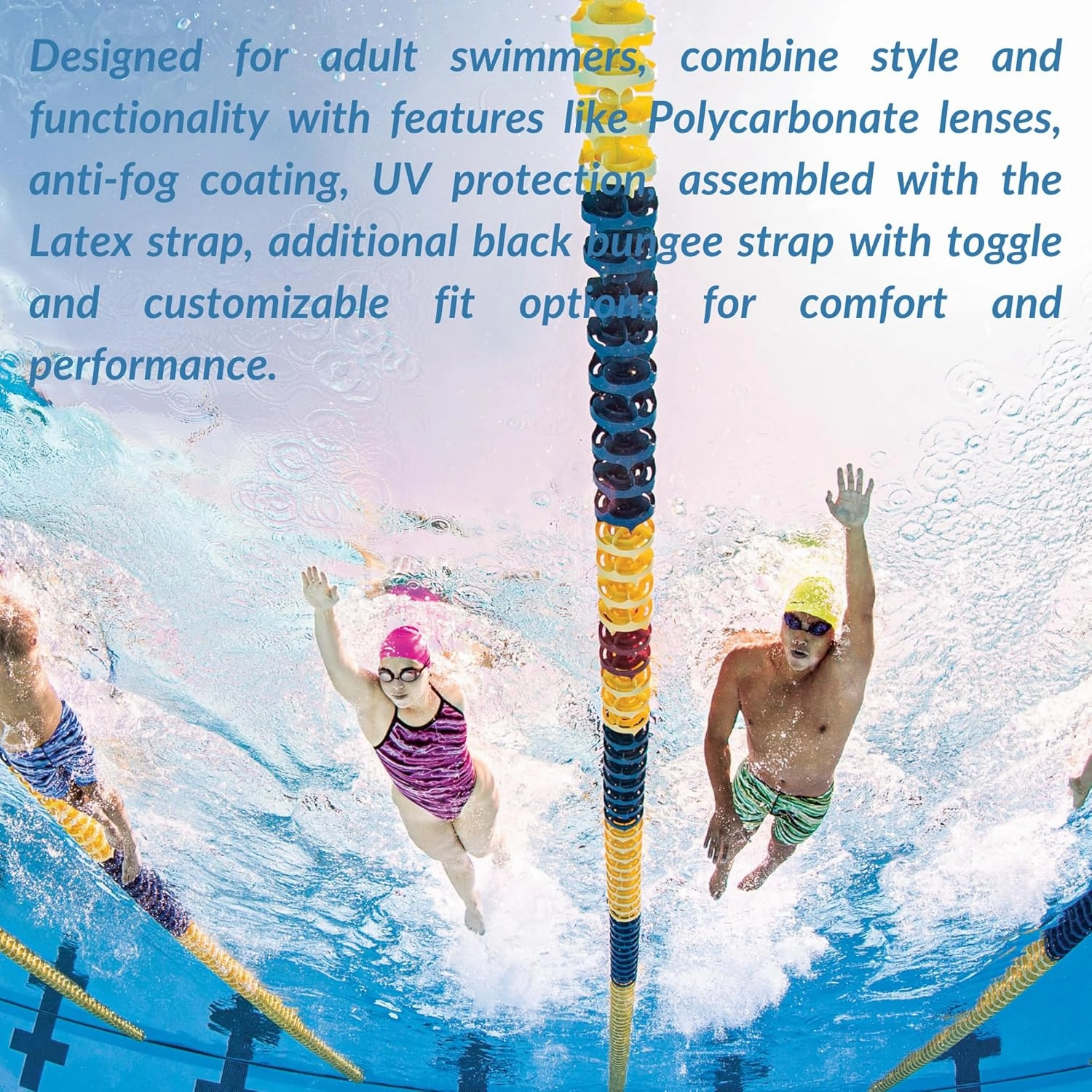 Sporti Unisex Adult Swedish Swimming Goggles, Antifog Swim Goggles for Men & Women, UV Protection, Bungee Strap with Toggle