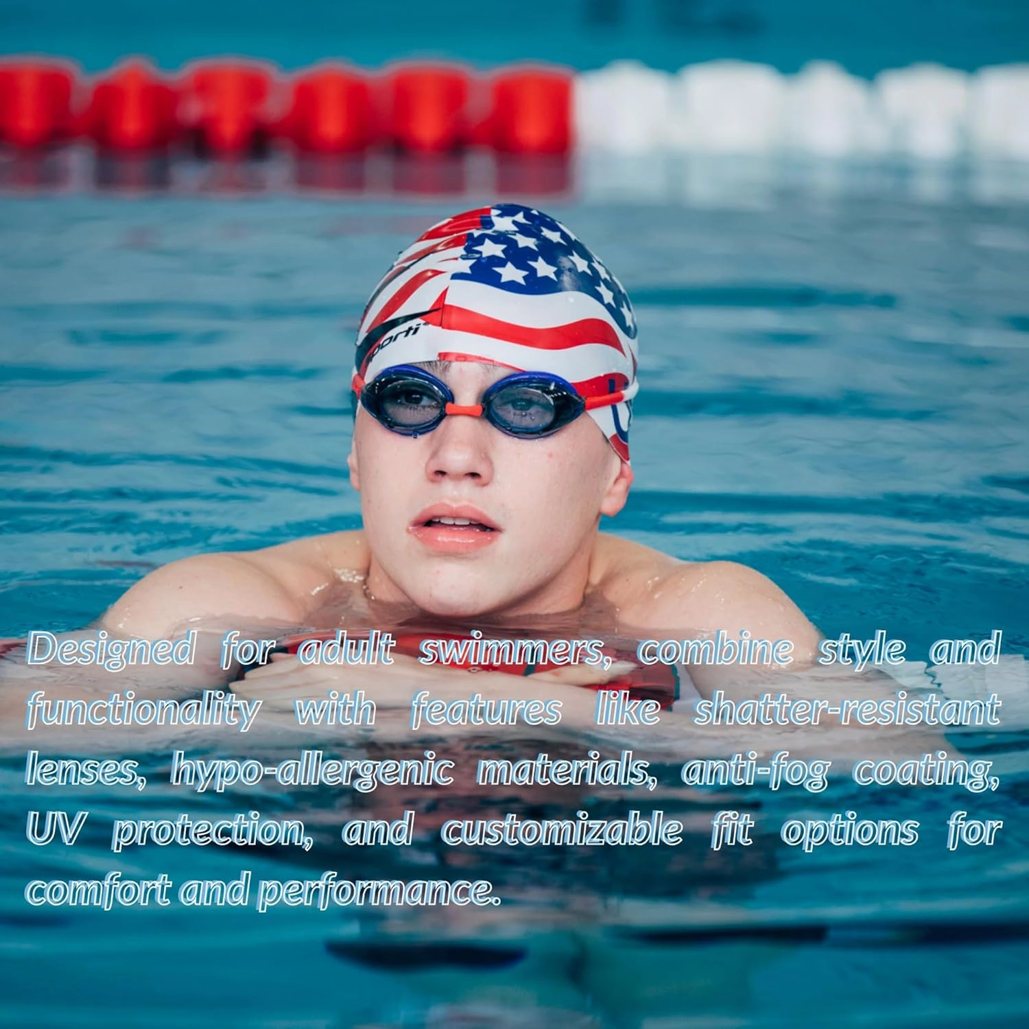Sporti Unisex Adult Swimming Goggles, Antifog Swim Goggles for Men & Women, Shatter-resistant, Double Straps, Variety Designs