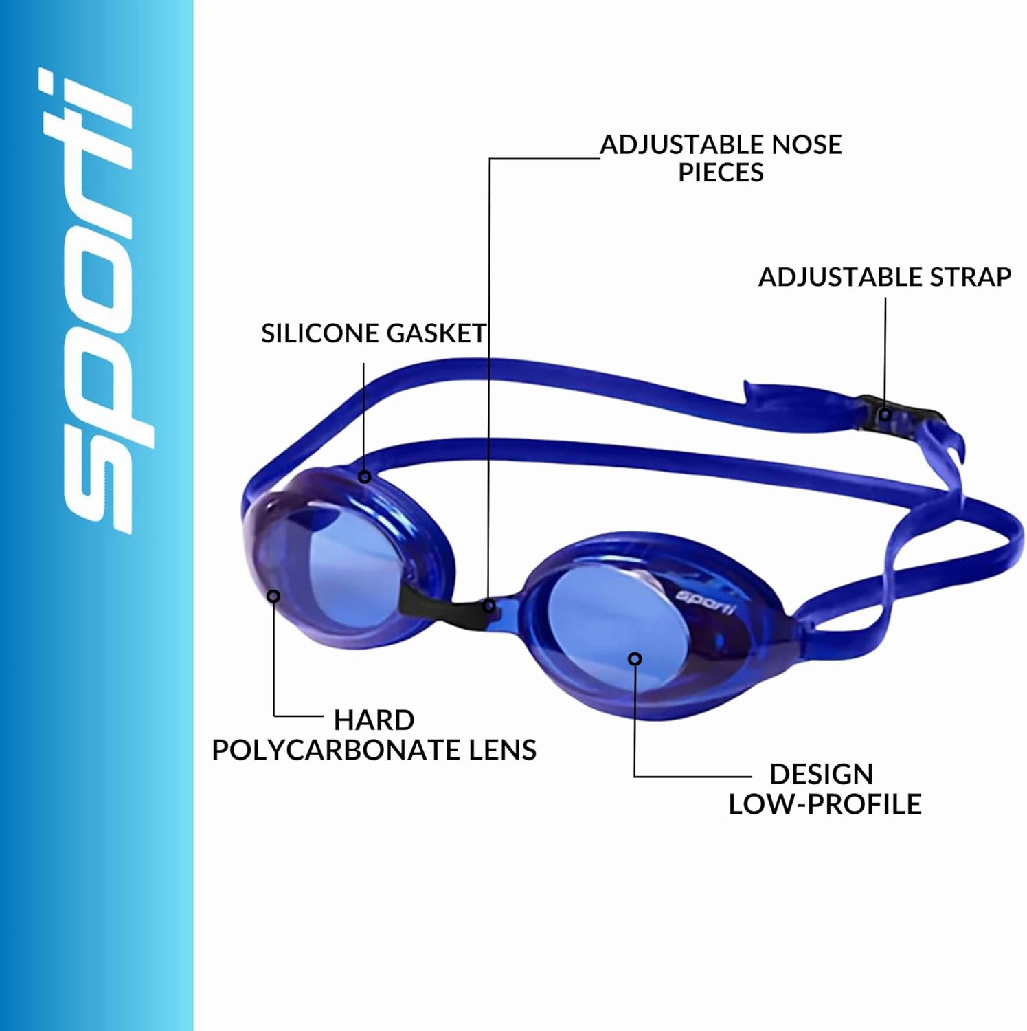 Sporti Unisex Adult Swimming Goggles, Antifog Swim Goggles for Men & Women, Shatter-resistant, Double Straps, Variety Designs