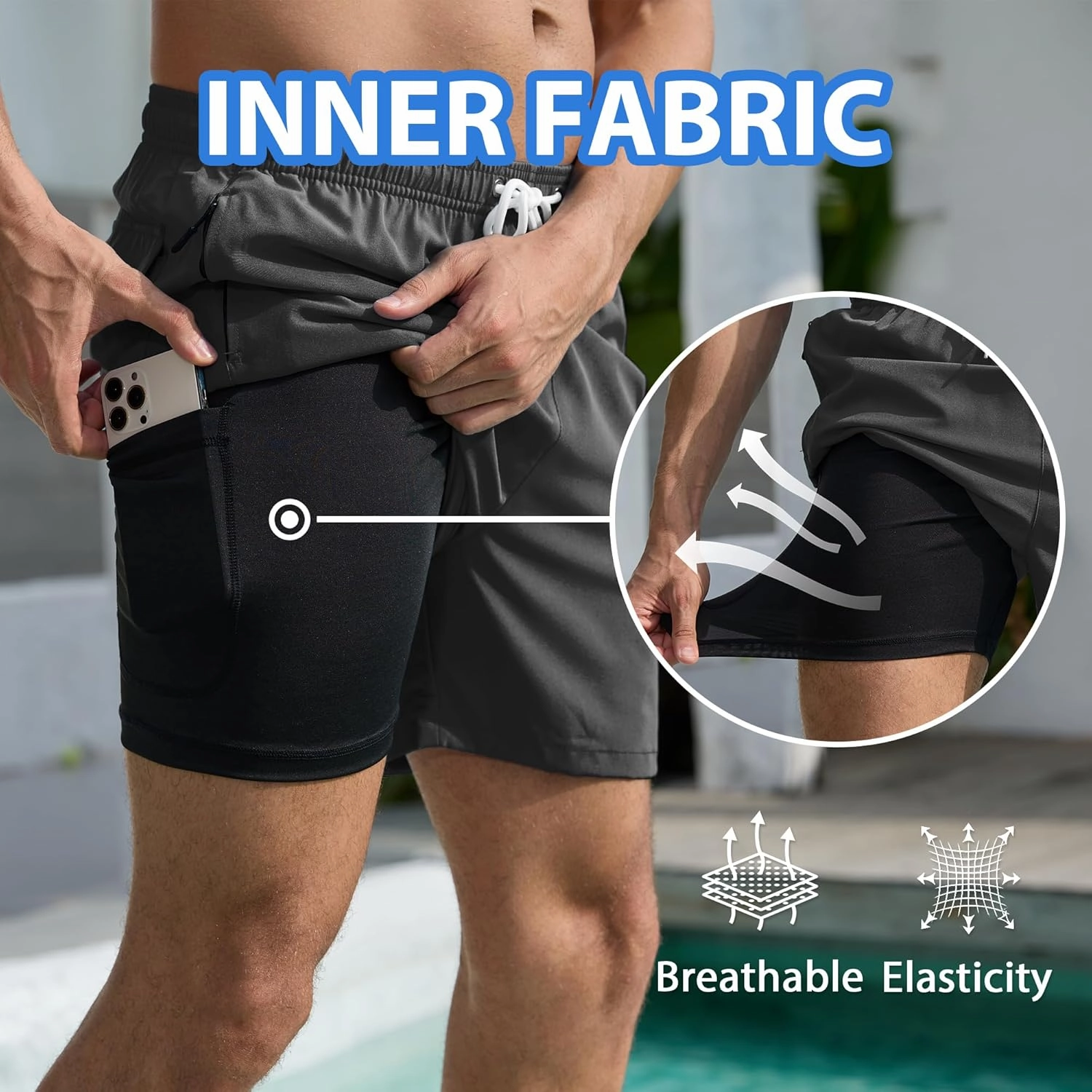 Srnede Mens Swim Trunks Swim Shorts Board Shorts Quick Dry Beach Shorts Swimwear Bathing Suits with Compression Line