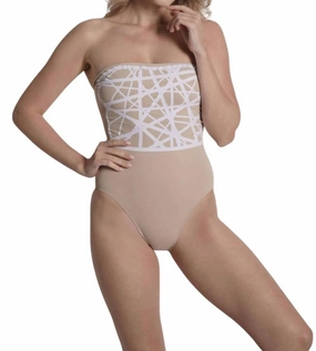 Strapless One Piece Swimsuit In Camel