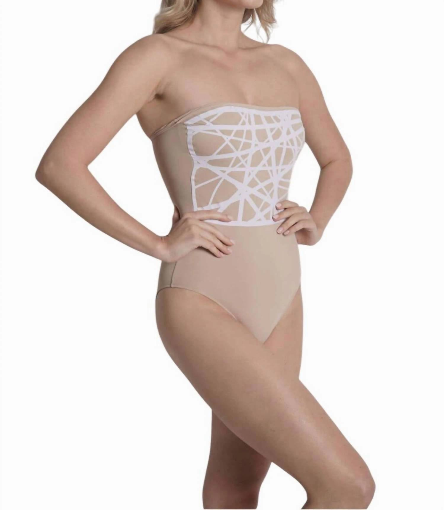 Strapless One Piece Swimsuit In Camel