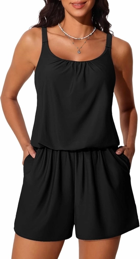 Summer Mae Swim Romper Women's One Piece Swimsuits with Pockets 2025 Blouson Modest Bathing Suits