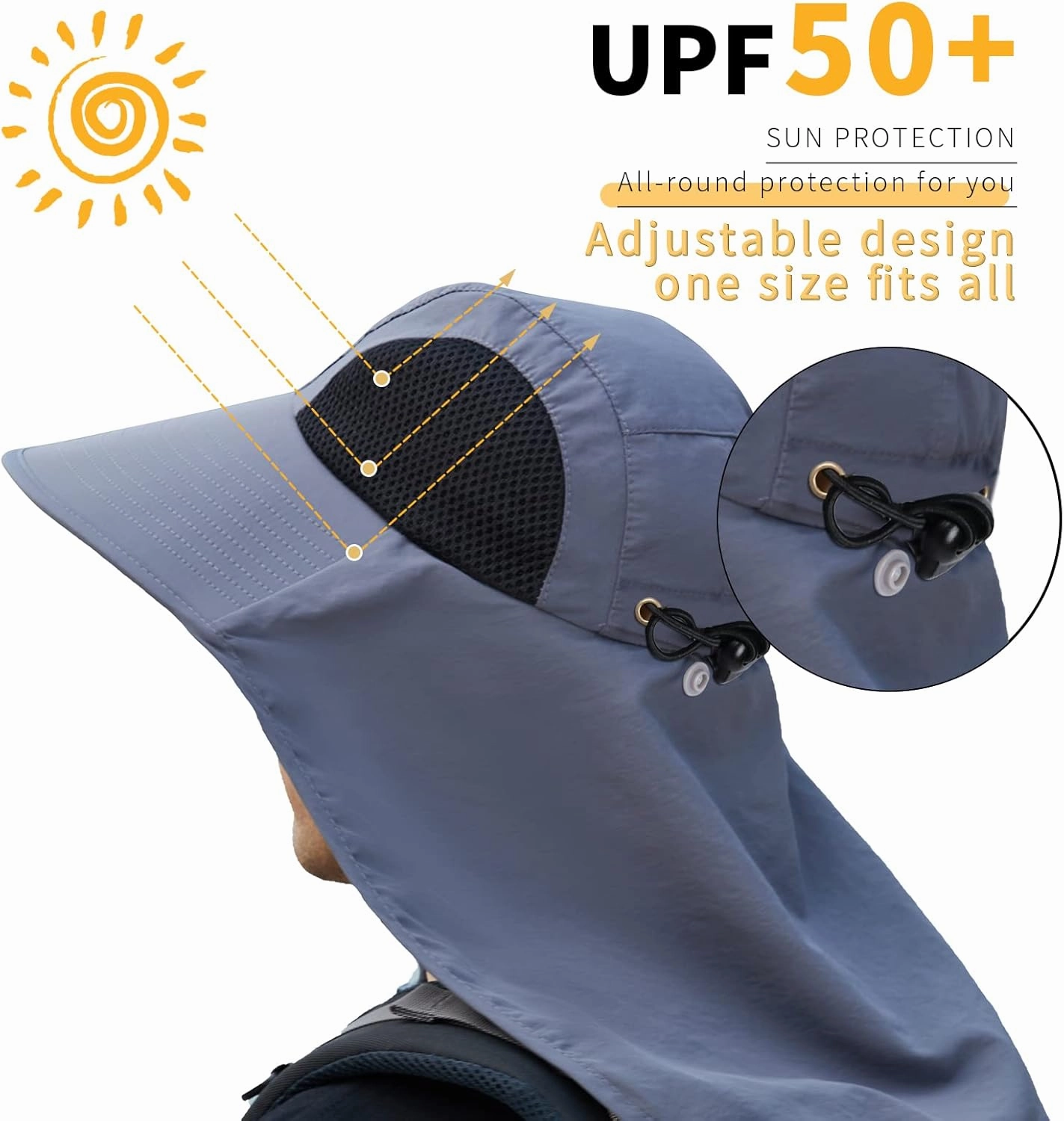 Sun Hat for Men Women with Neck Flap,UPF 50  UV Protective Hiking Fishing Hats,Wide Brim Sun Hat for Women&Men