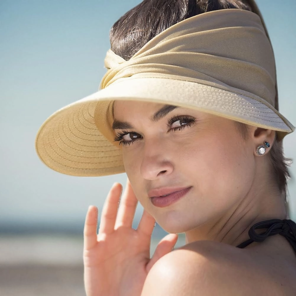 Sun Hat Women Sun Beach Visor Cap UV Protection with Wide Brim for Sports Beach Golf Hiking