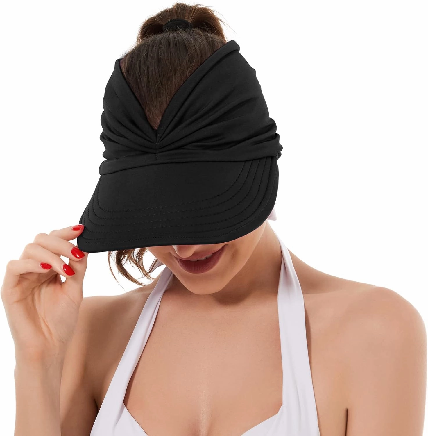 Sun Hats for Women UV Protection Sun Visor Wide Brim Summer Hats with Ponytail